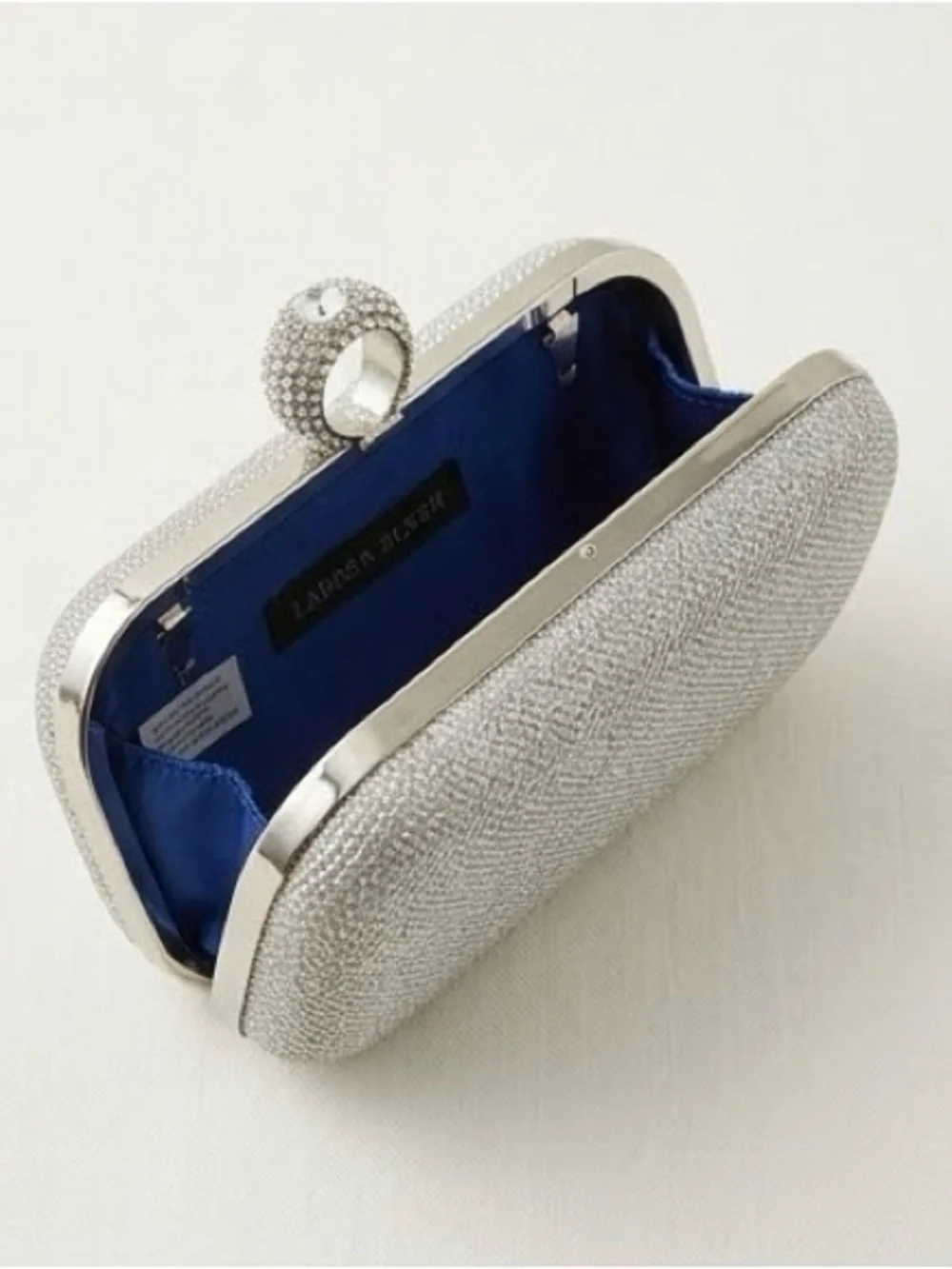 Silver Crystal-Ring Evening Clutch with Chain Strap